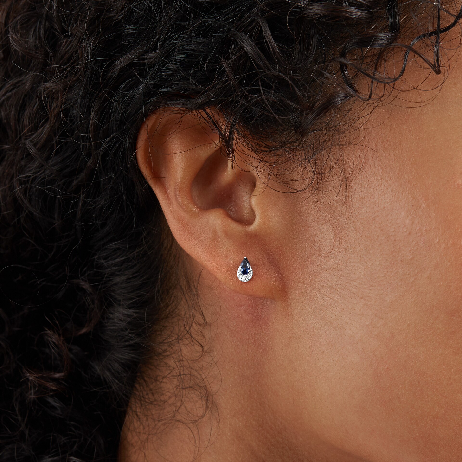 Goldsmiths 9ct White Gold Pear Cut Sapphire & Diamond Stud Earrings