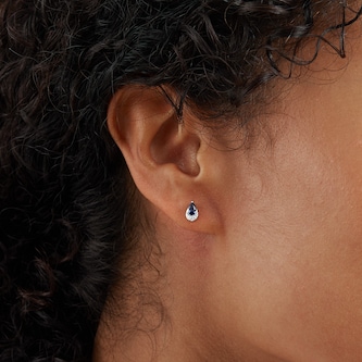 Goldsmiths 9ct White Gold Pear Cut Sapphire & Diamond Stud Earrings Goldsmiths 9ct White Gold Pear Cut Sapphire & Diamond Stud Earrings