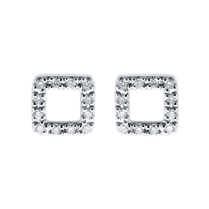 Goldsmiths 9ct White Gold 0.10ct Diamond Square Open Stud Earrings