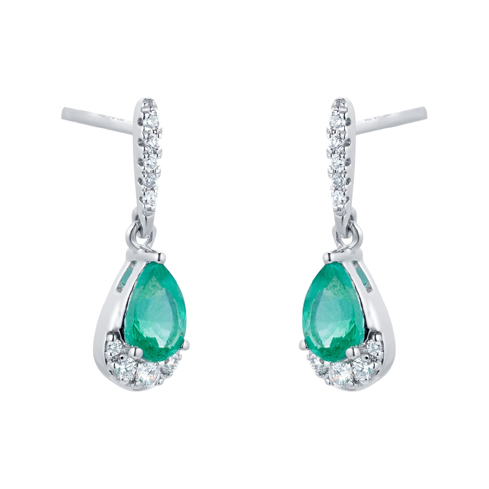 Goldsmiths 9ct White Gold Pear Cut Emerald & Diamond Drop Earrings Goldsmiths 9ct White Gold Pear Cut Emerald & Diamond Drop Earrings