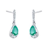 Goldsmiths 9ct White Gold Pear Cut Emerald & Diamond Drop Earrings