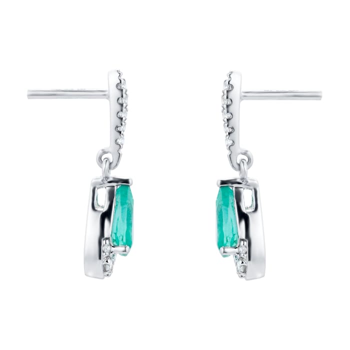 Goldsmiths 9ct White Gold Pear Cut Emerald & Diamond Drop Earrings