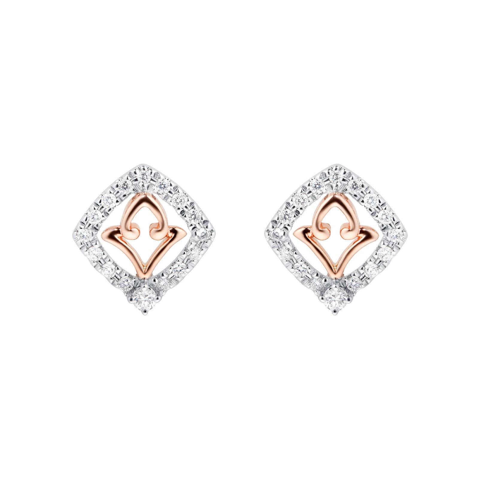 Mappin & Webb Floresco 18ct White & Rose Gold 0.20ct Diamond Shape Filigree Stud Earrings