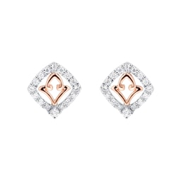 12153066 - Floresco 18ct White & Rose Gold 0.20ct Diamond Shape Filigree Stud Earrings