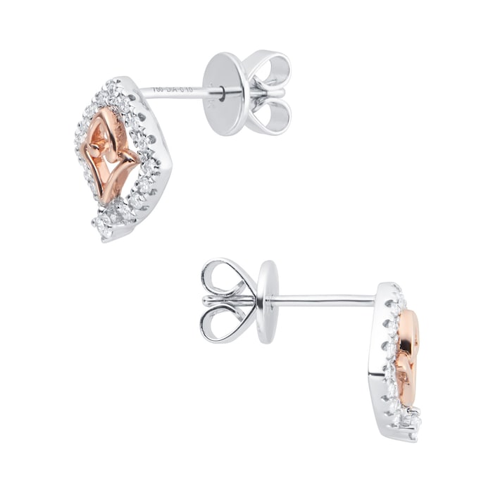 Mappin & Webb Floresco 18ct White & Rose Gold 0.20ct Diamond Shape Filigree Stud Earrings