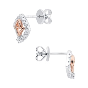 Mappin & Webb Floresco 18ct White & Rose Gold 0.20ct Diamond Shape Filigree Stud Earrings
