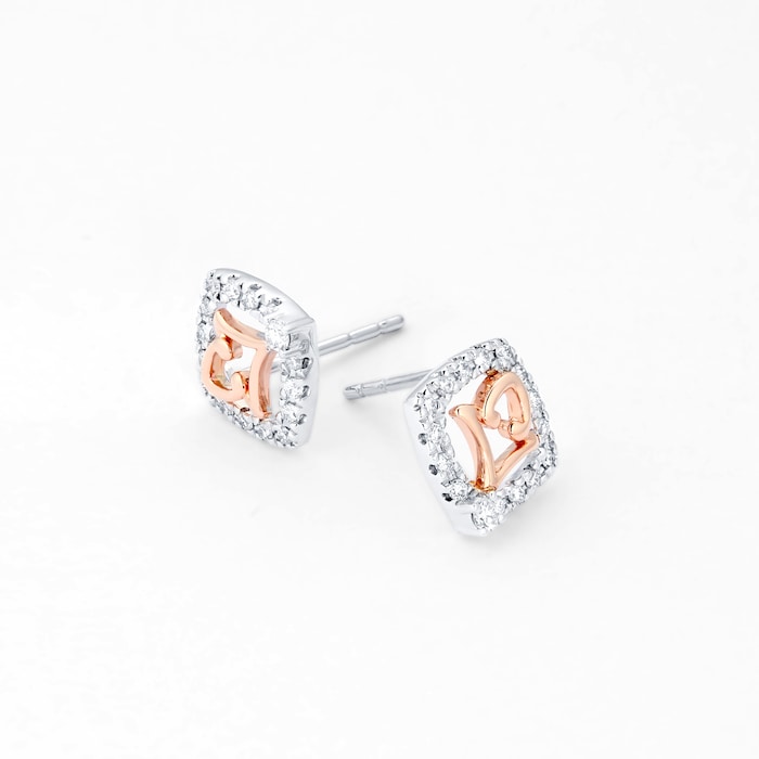 Mappin & Webb Floresco 18ct White & Rose Gold 0.20ct Diamond Shape Filigree Stud Earrings