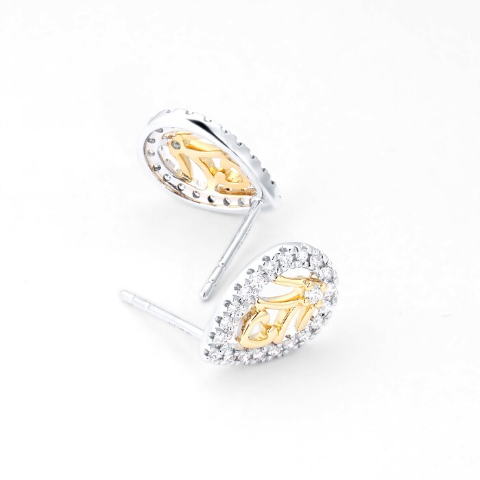 Mappin & Webb Floresco 18ct White & Yellow Gold 0.20ct Diamond Shape Filigree Stud Earrings