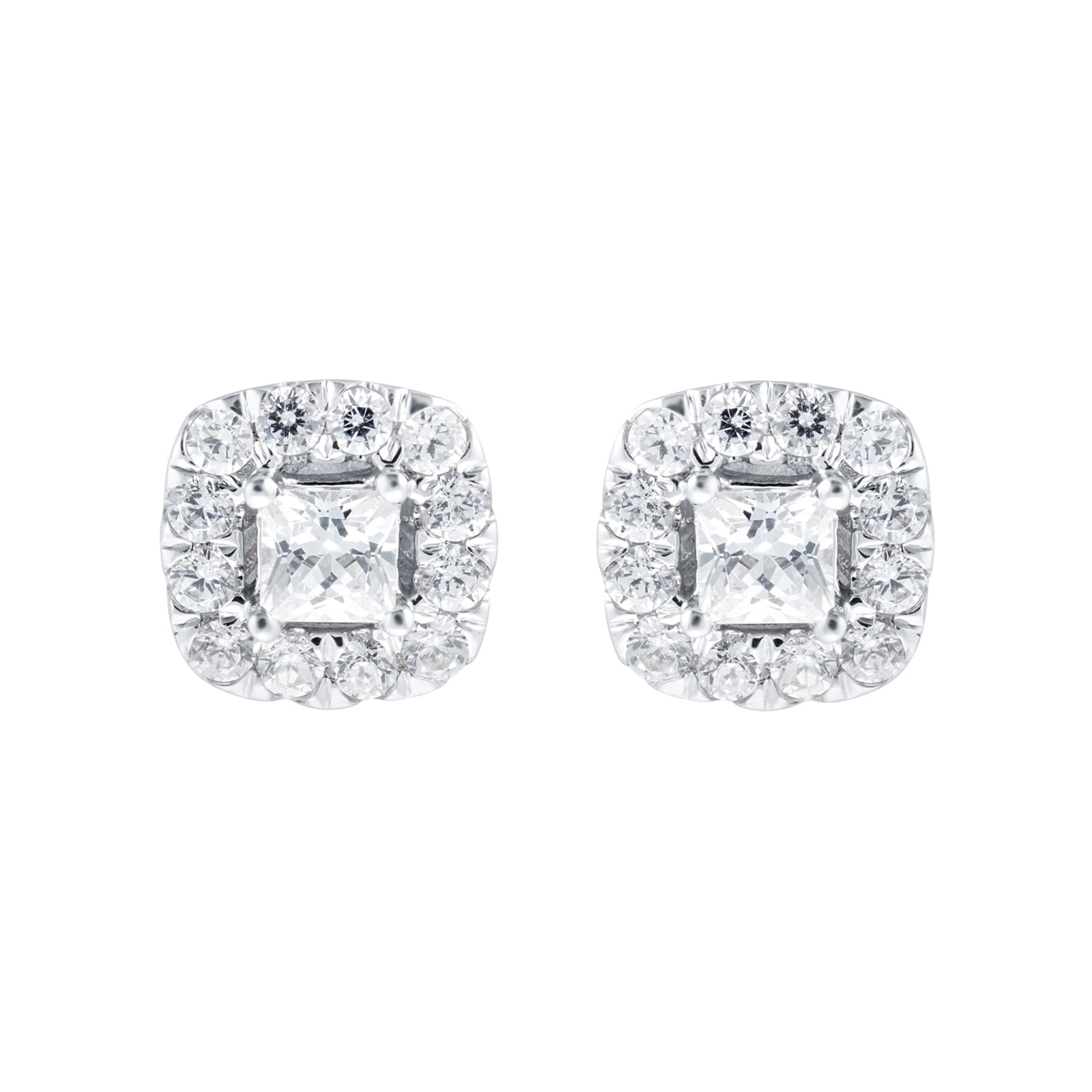 9ct White Gold 0.50cttw Princess Halo Stud Earrings