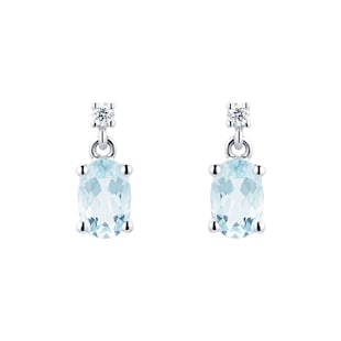 Goldsmiths 9ct White Gold Aquamarine & Diamond Drop Earrings