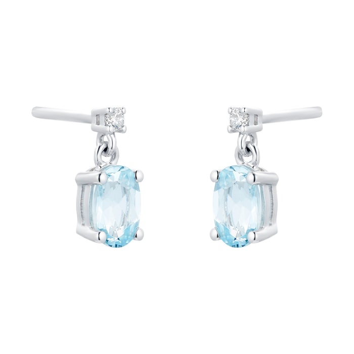 Goldsmiths 9ct White Gold Aquamarine & Diamond Drop Earrings