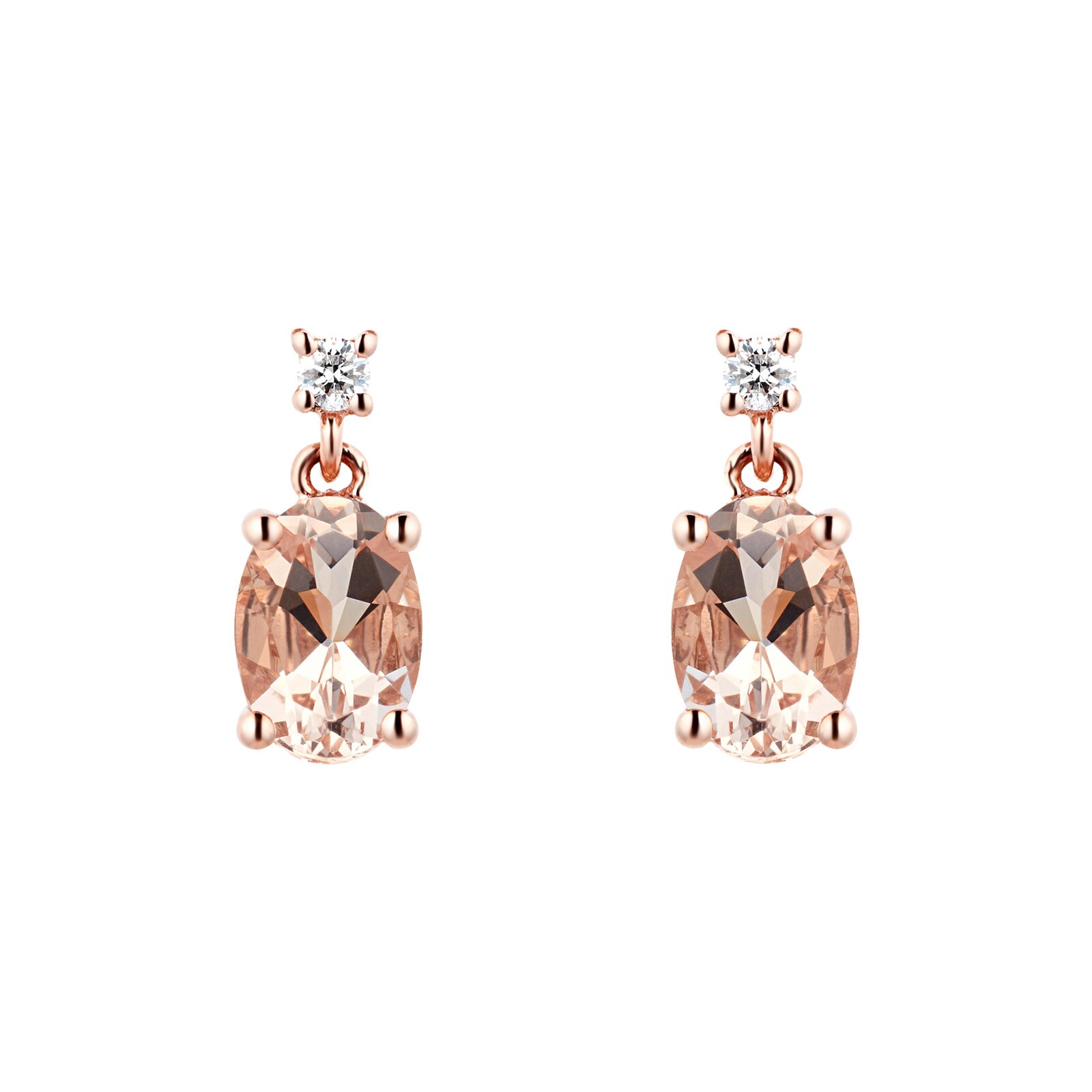 Goldsmiths 9ct Rose Gold Morganite & Diamond Drop Earrings