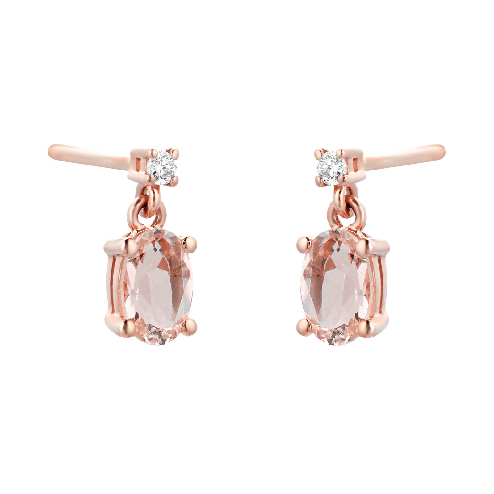 9ct Rose Gold Morganite & Diamond Drop Earrings