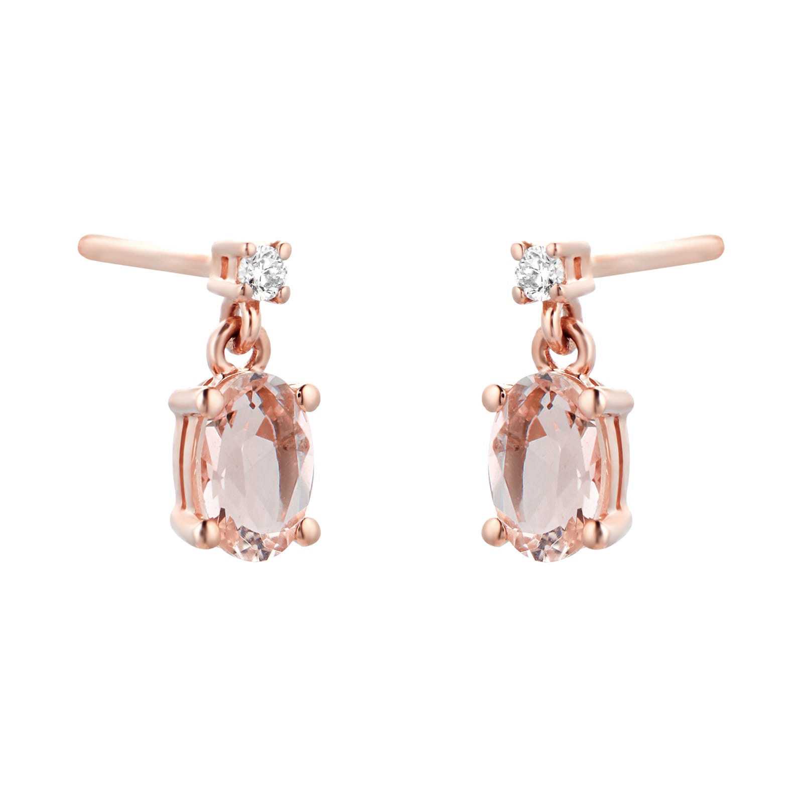 Goldsmiths 9ct Rose Gold Morganite & Diamond Drop Earrings