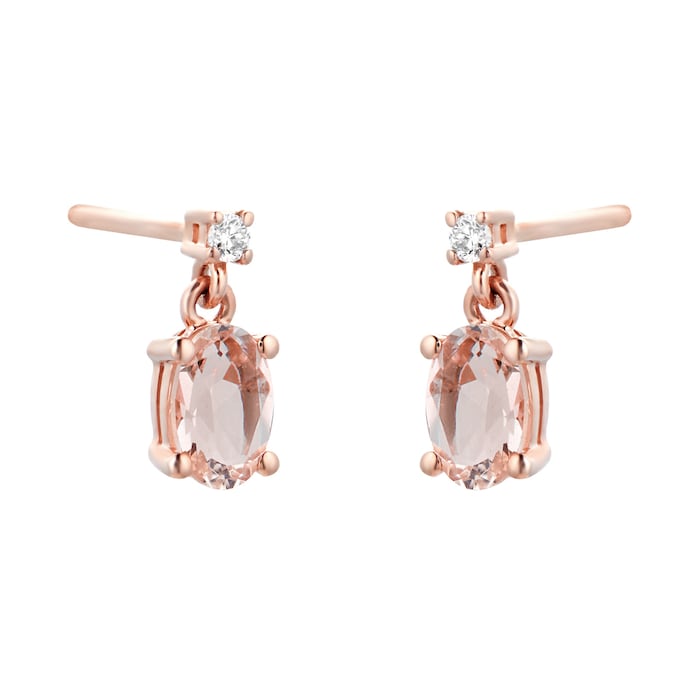 Goldsmiths 9ct Rose Gold Morganite & Diamond Drop Earrings