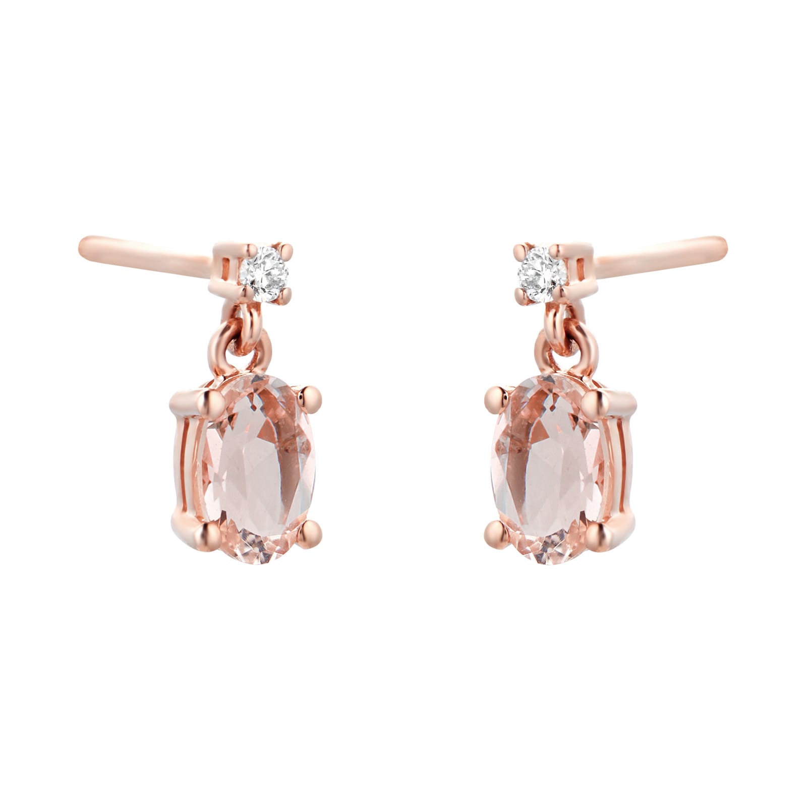 Goldsmiths 9ct Rose Gold Morganite & Diamond Drop Earrings 80601E003 ...