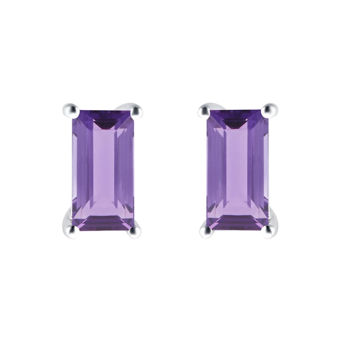 Goldsmiths 9ct White Gold Baguette Cut Amethyst Stud Earrings