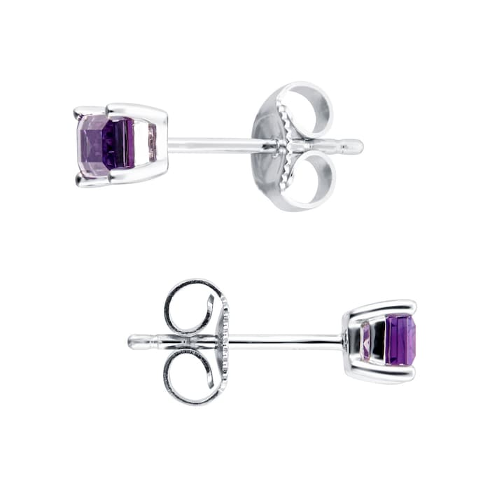 Goldsmiths 9ct White Gold Baguette Cut Amethyst Stud Earrings