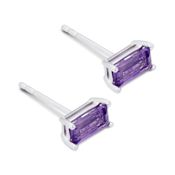 Goldsmiths 9ct White Gold Baguette Cut Amethyst Stud Earrings