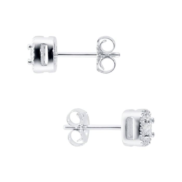 Goldsmiths 18ct White Gold 0.20ct Goldsmiths Brightest Diamond Princess Halo Stud Earrings