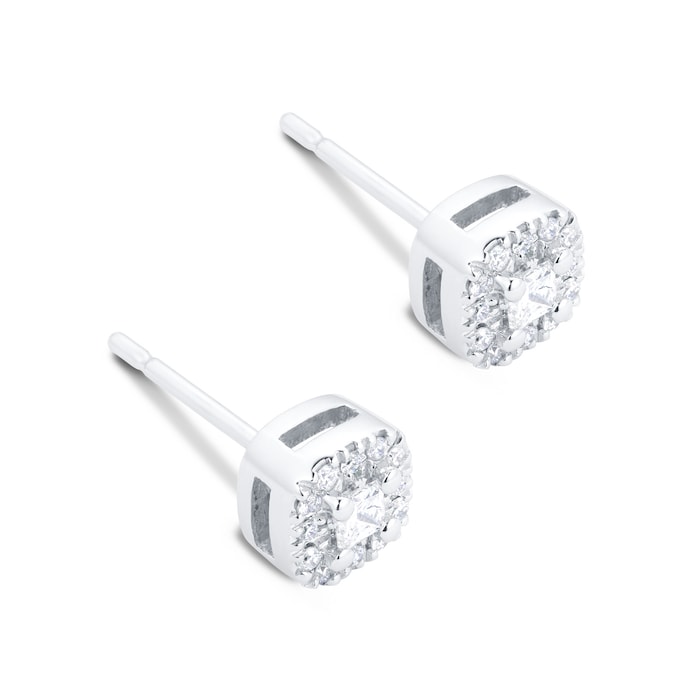 Goldsmiths 18ct White Gold 0.20ct Goldsmiths Brightest Diamond Princess Halo Stud Earrings