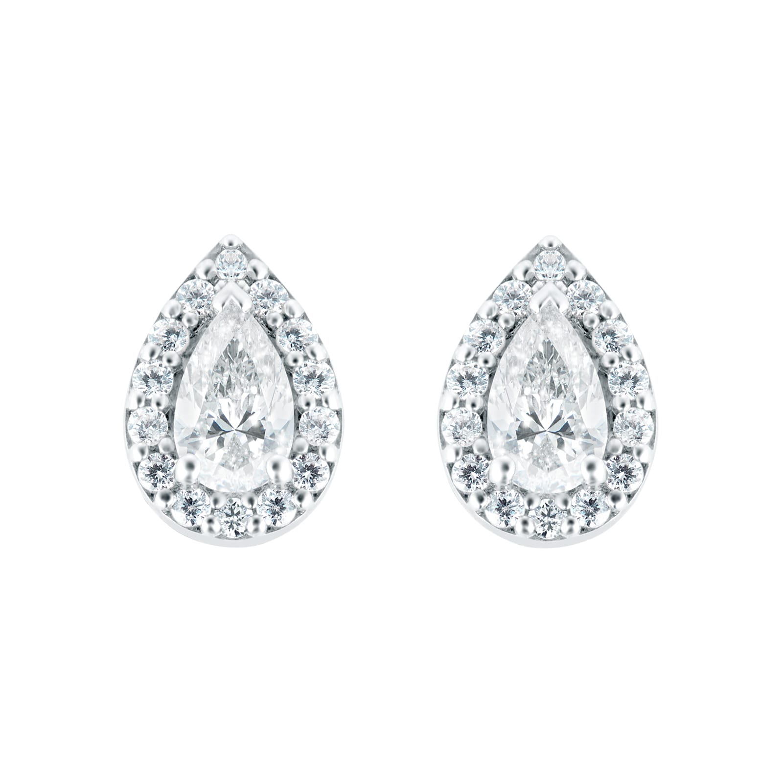 18ct White Gold 0.50ct Pear Halo Goldsmiths Brightest Diamond Stud Earrings