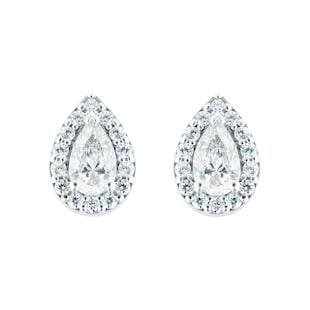 Goldsmiths 18ct White Gold 0.50ct Pear Halo Diamond Stud Earrings