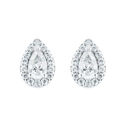 12153133 - 18ct White Gold 0.50ct Pear Halo Diamond Stud Earrings