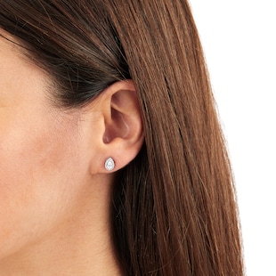 Goldsmiths 18ct White Gold 0.50ct Pear Halo Diamond Stud Earrings
