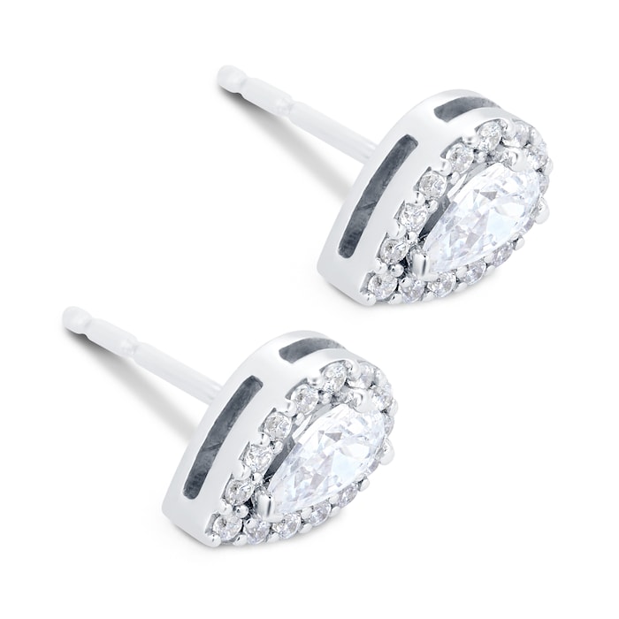 Goldsmiths 18ct White Gold 0.50ct Pear Halo Goldsmiths Brightest Diamond Stud Earrings