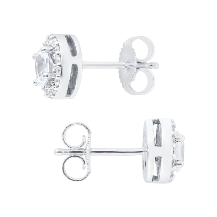 Goldsmiths 18ct White Gold 0.50ct Goldsmiths Brightest Diamond Oval Halo Stud Earrings