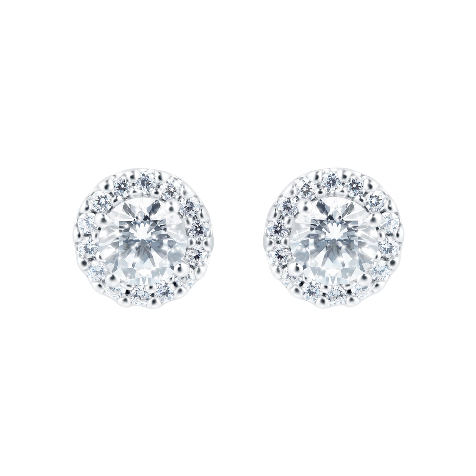 18ct White Gold 0.60ct Round Halo Goldsmiths Brightest Diamond Stud Earrings