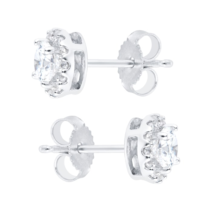 Goldsmiths 18ct White Gold 0.60ct Round Halo Goldsmiths Brightest Diamond Stud Earrings