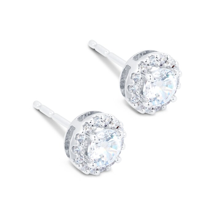 Goldsmiths 18ct White Gold 0.60ct Round Halo Goldsmiths Brightest Diamond Stud Earrings