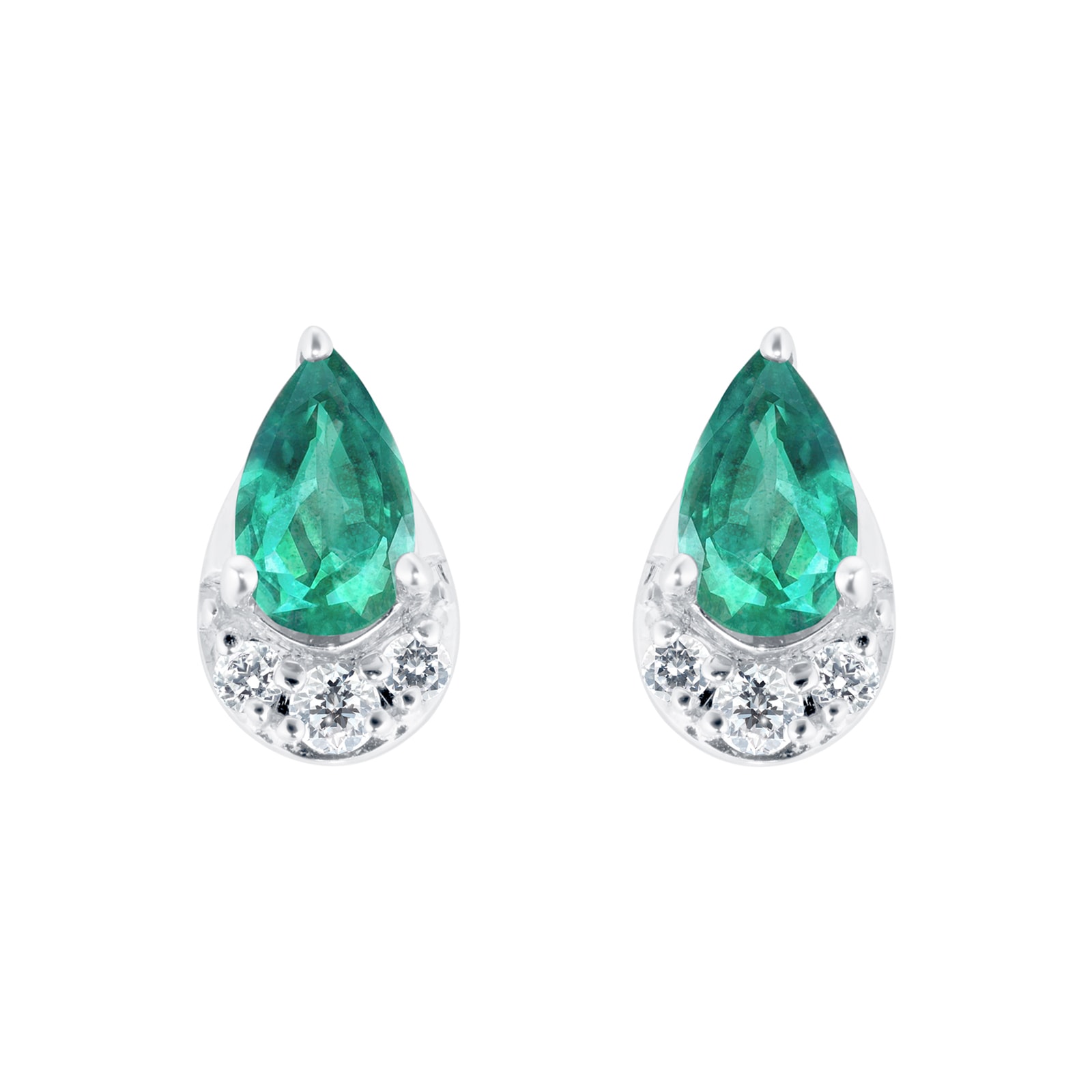 9ct White Gold Pear Cut Emerald & Diamond Stud Earrings