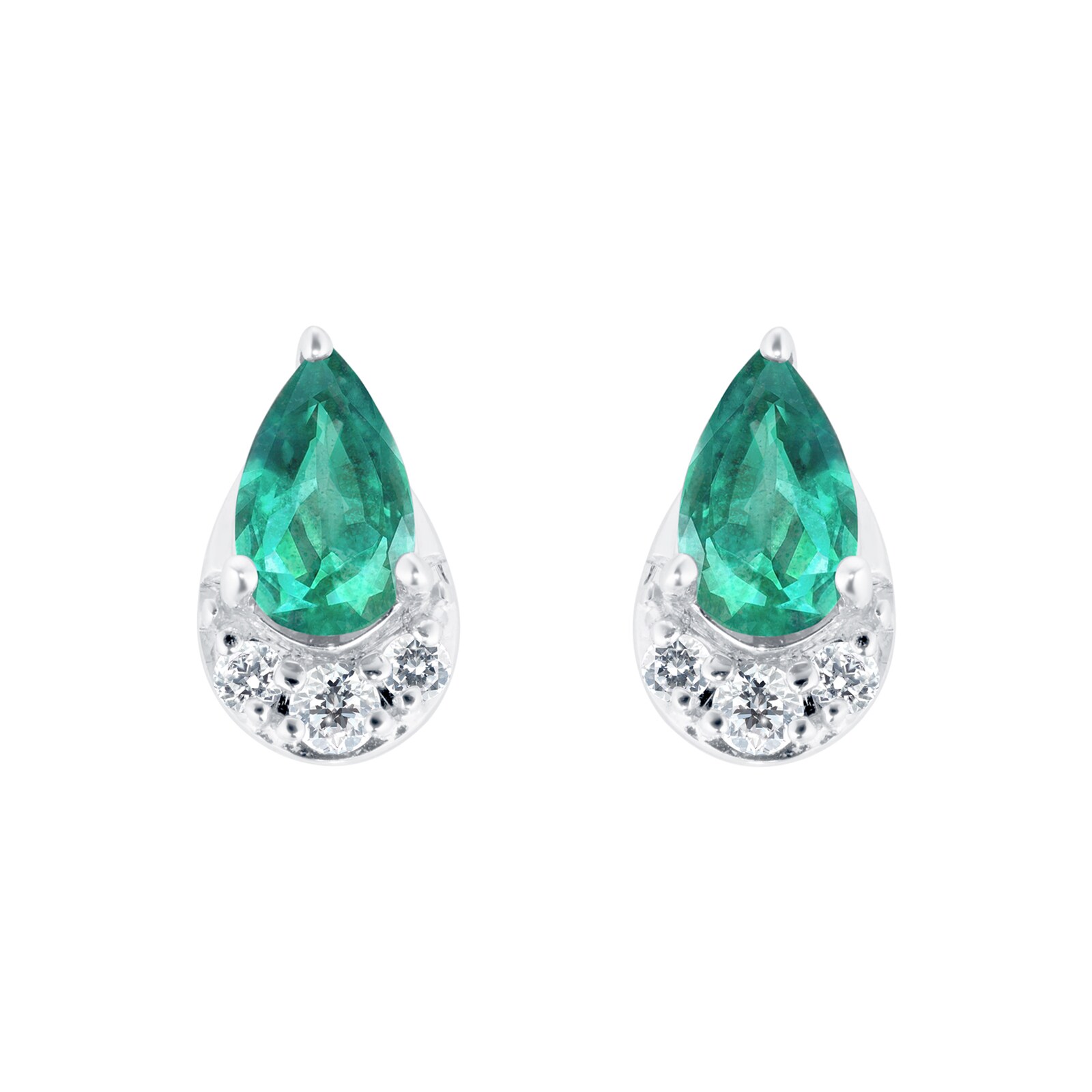 Goldsmiths 9ct White Gold Pear Cut Emerald & Diamond Stud Earrings