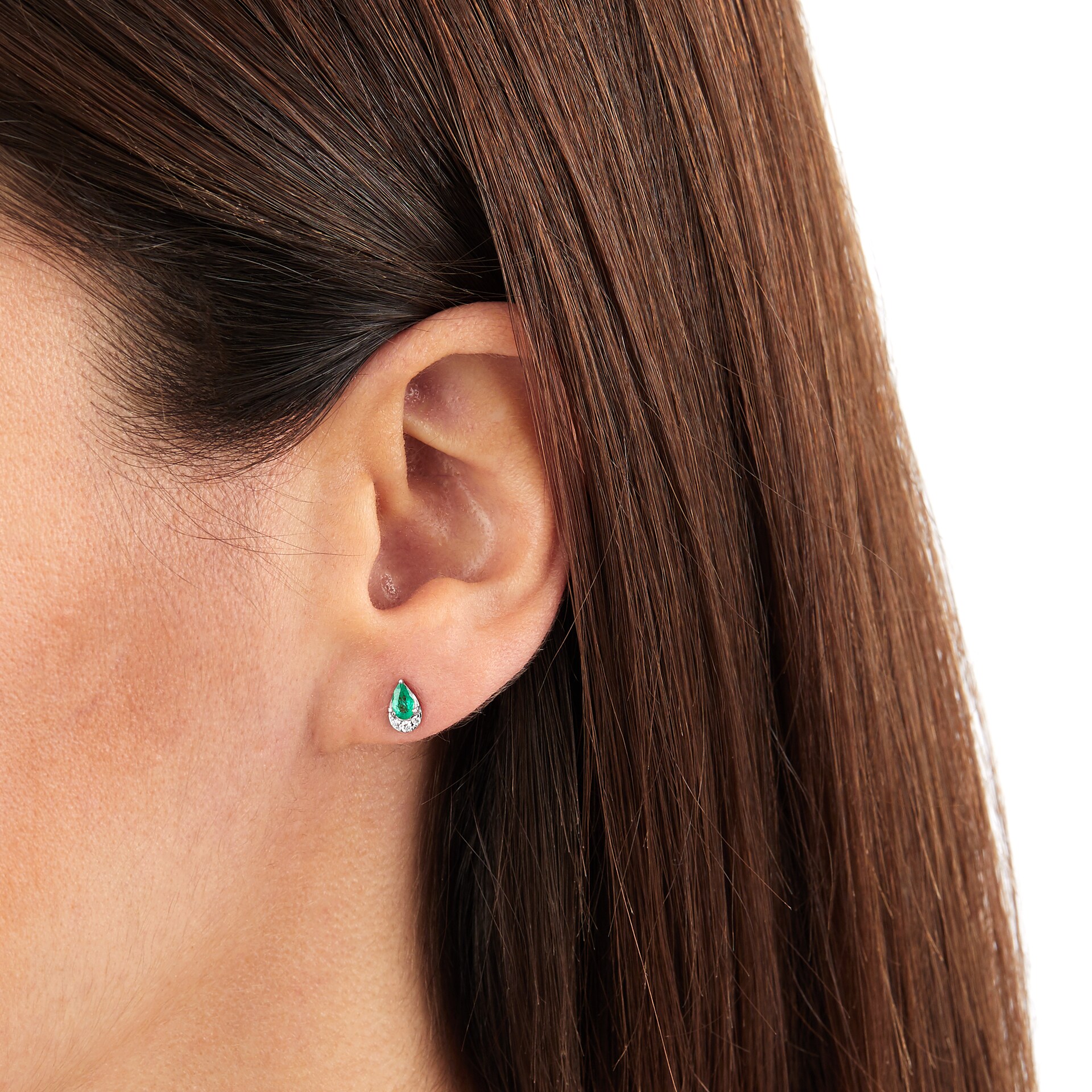 Goldsmiths 9ct White Gold Pear Cut Emerald & Diamond Stud Earrings