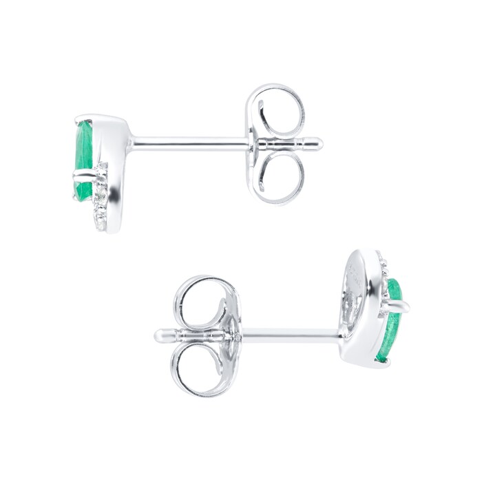 Goldsmiths 9ct White Gold Pear Cut Emerald & Diamond Stud Earrings