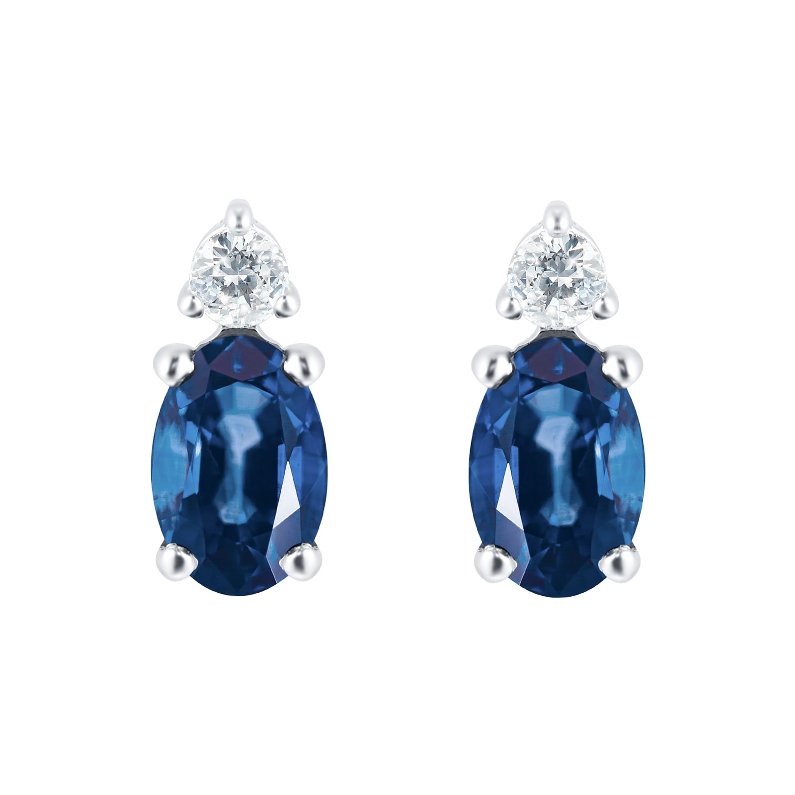 18ct White Gold Oval Sapphire & 0.10ct Diamond Stud Earrings
