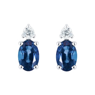 Mappin & Webb 18ct White Gold Oval Sapphire & 0.10ct Diamond Stud Earrings