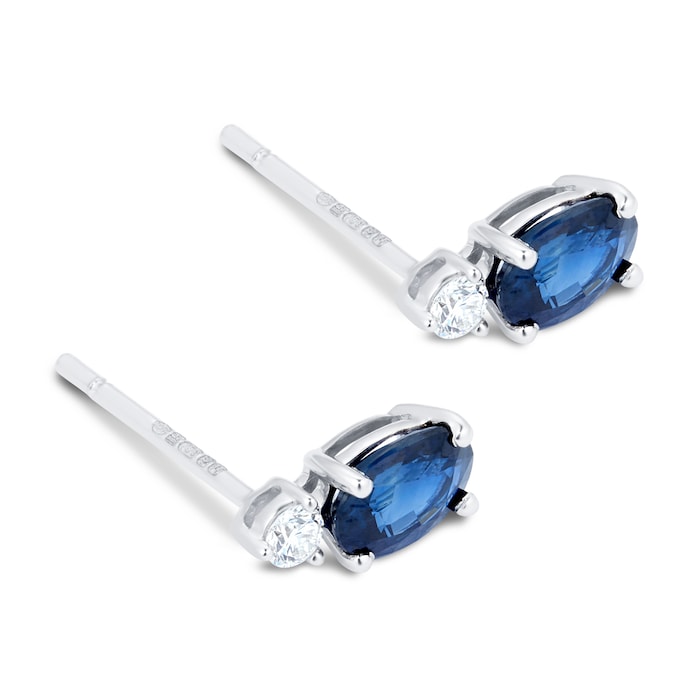 Mappin & Webb 18ct White Gold Oval Sapphire & 0.10ct Diamond Stud Earrings