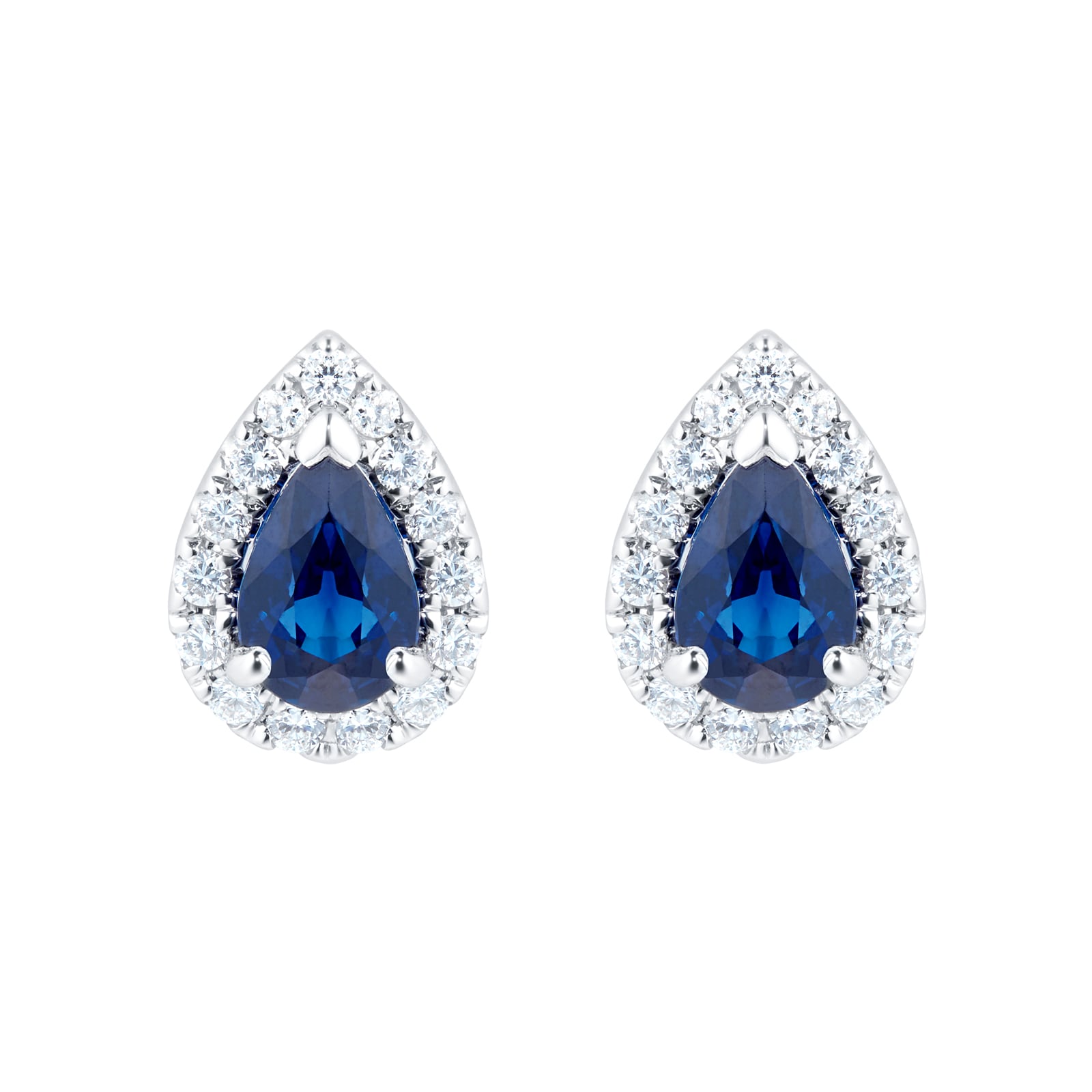 Mappin & Webb Amelia 18ct White Gold Pear Sapphire & 0.28ct Diamond Halo Stud Earrings