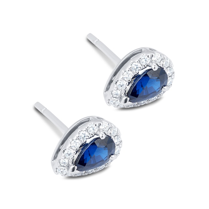 Mappin & Webb Amelia 18ct White Gold Pear Sapphire & 0.28ct Diamond Halo Stud Earrings