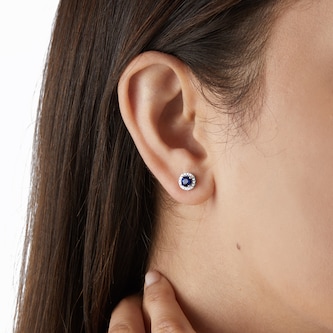 Mappin & Webb Amelia 18ct White Gold Sapphire & Diamond Halo Stud Earrings