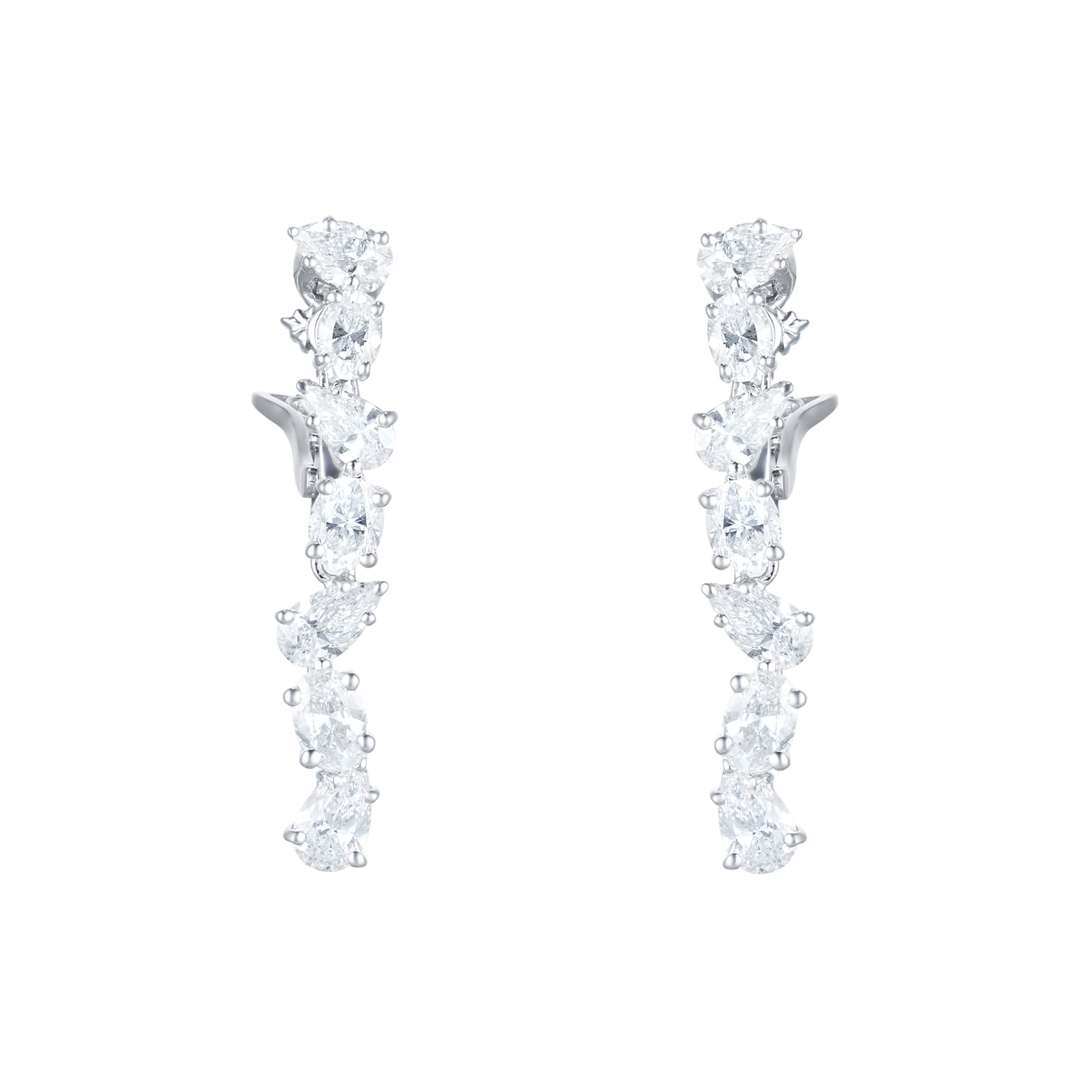 18ct White Gold 4.29ct Pear & Oval Diamond Drop Earrings