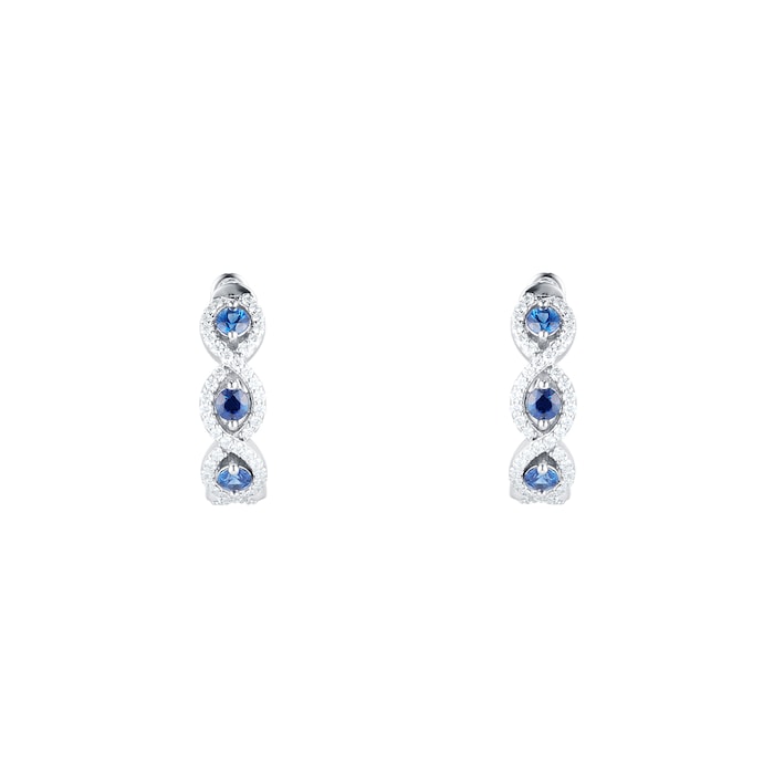 Mappin & Webb 18ct White Gold 0.69ct Diamond & 0.84ct Sapphire Hoop Earrings