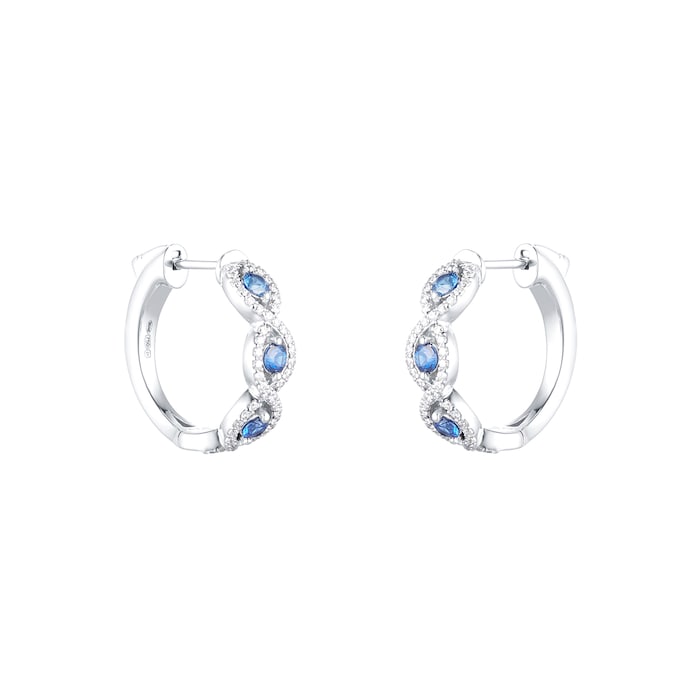 Mappin & Webb 18ct White Gold 0.69ct Diamond & 0.84ct Sapphire Hoop Earrings