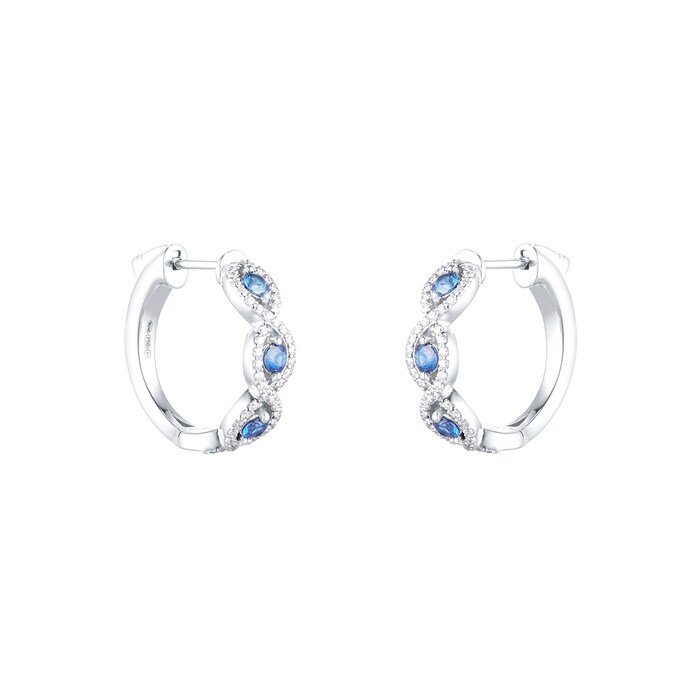 Mappin & Webb 18ct White Gold 0.69ct Diamond & 0.84ct Sapphire Hoop Earrings