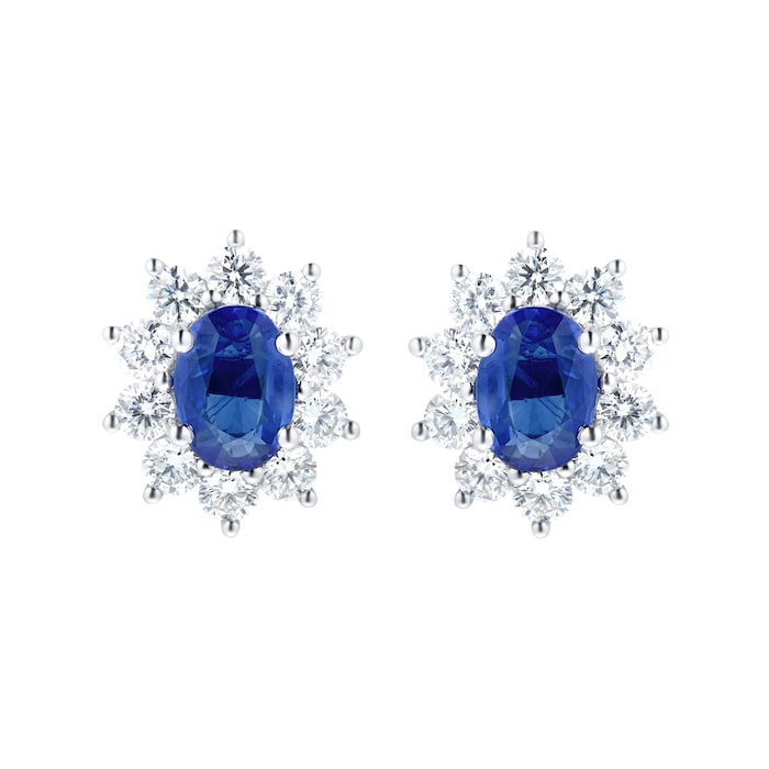 Mappin & Webb 18ct White Gold 1.35ct Diamond & 1.70ct Sapphire Stud Earrings