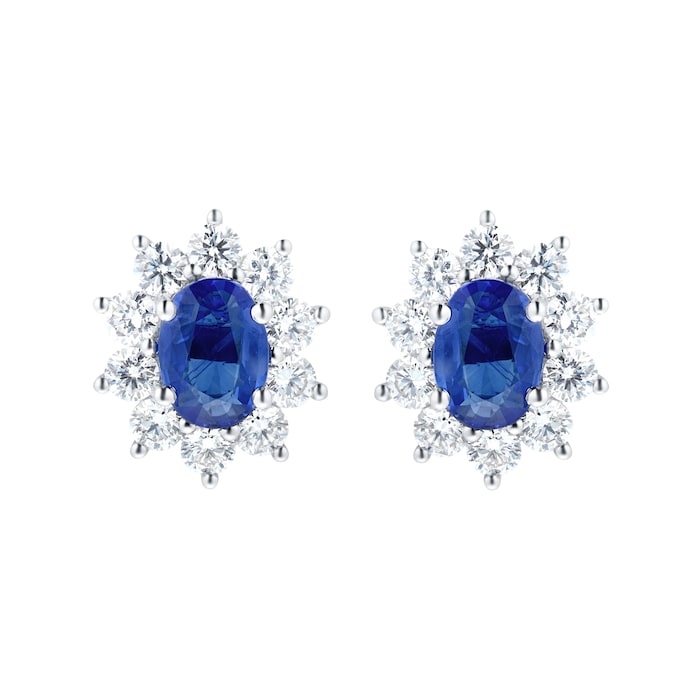 Mappin & Webb 18ct White Gold 1.35ct Diamond & 1.70ct Sapphire Stud Earrings